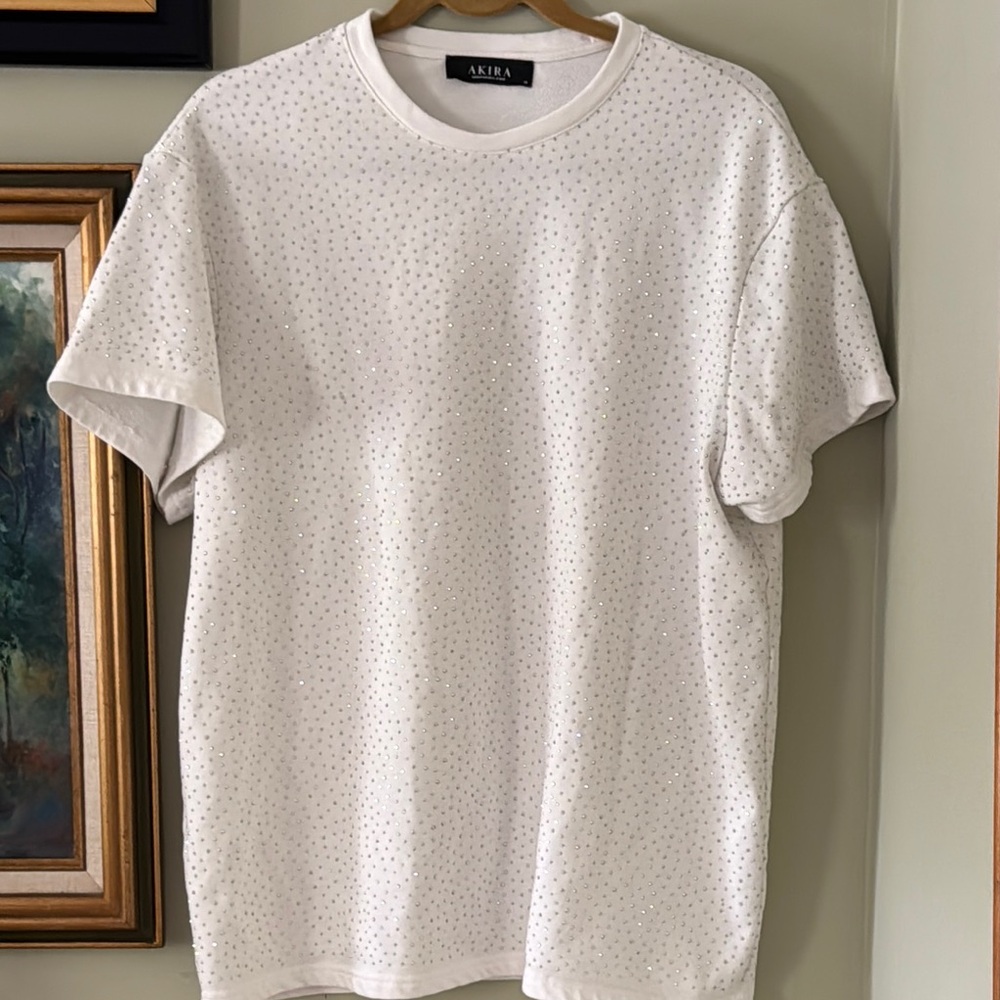 Akira White Studded Rhinestone Women’s M Medium T-Shirt